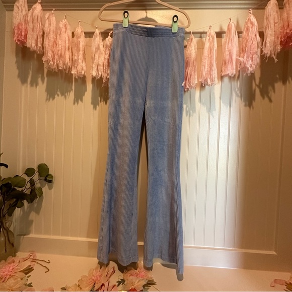 Aerie Corduroy Velour Flare Legging Pants medium Extra Long Light Blue M - Picture 4 of 8
